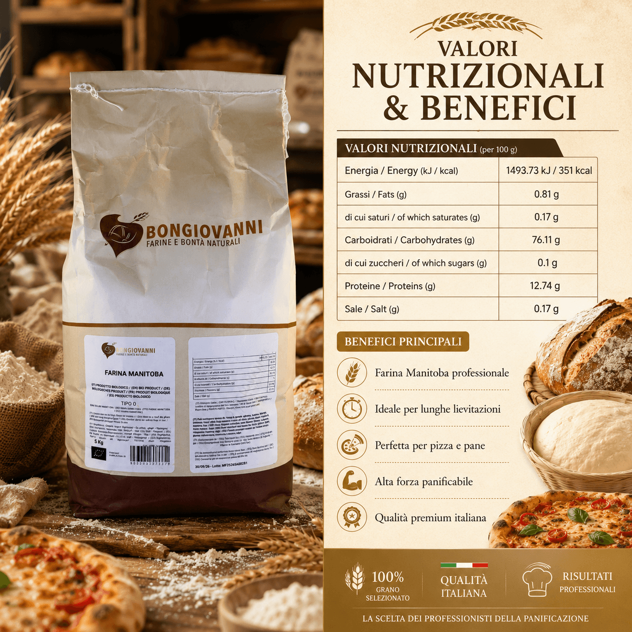 Farina di Grano Tenero Tipo 0 Manitoba 5Kg BIO
