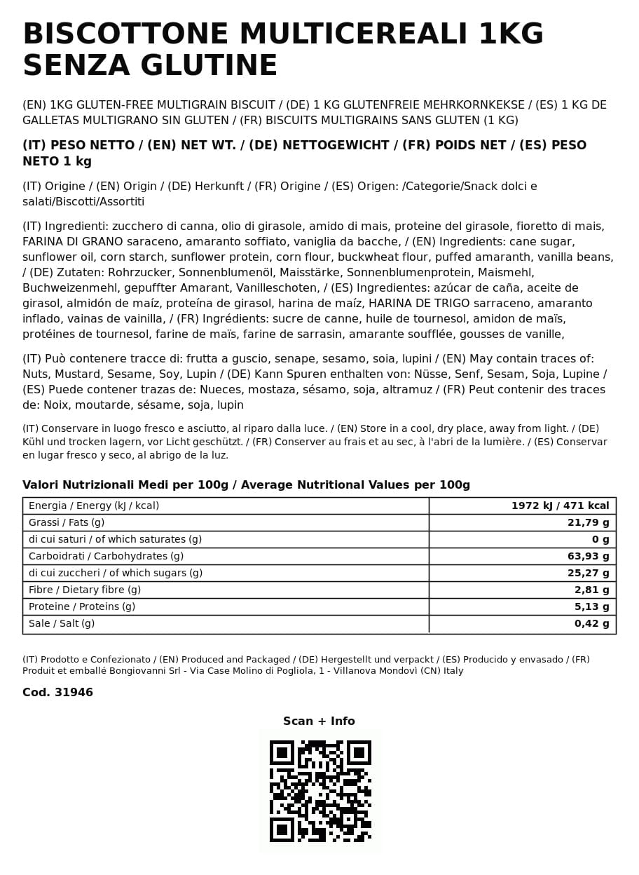Biscottone Multicereali 1kg Senza Glutine