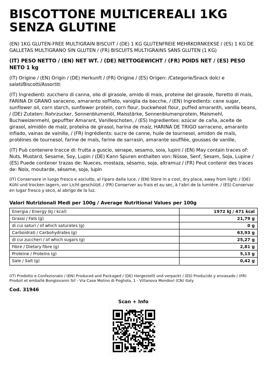 Biscottone Multicereali 1kg Senza Glutine