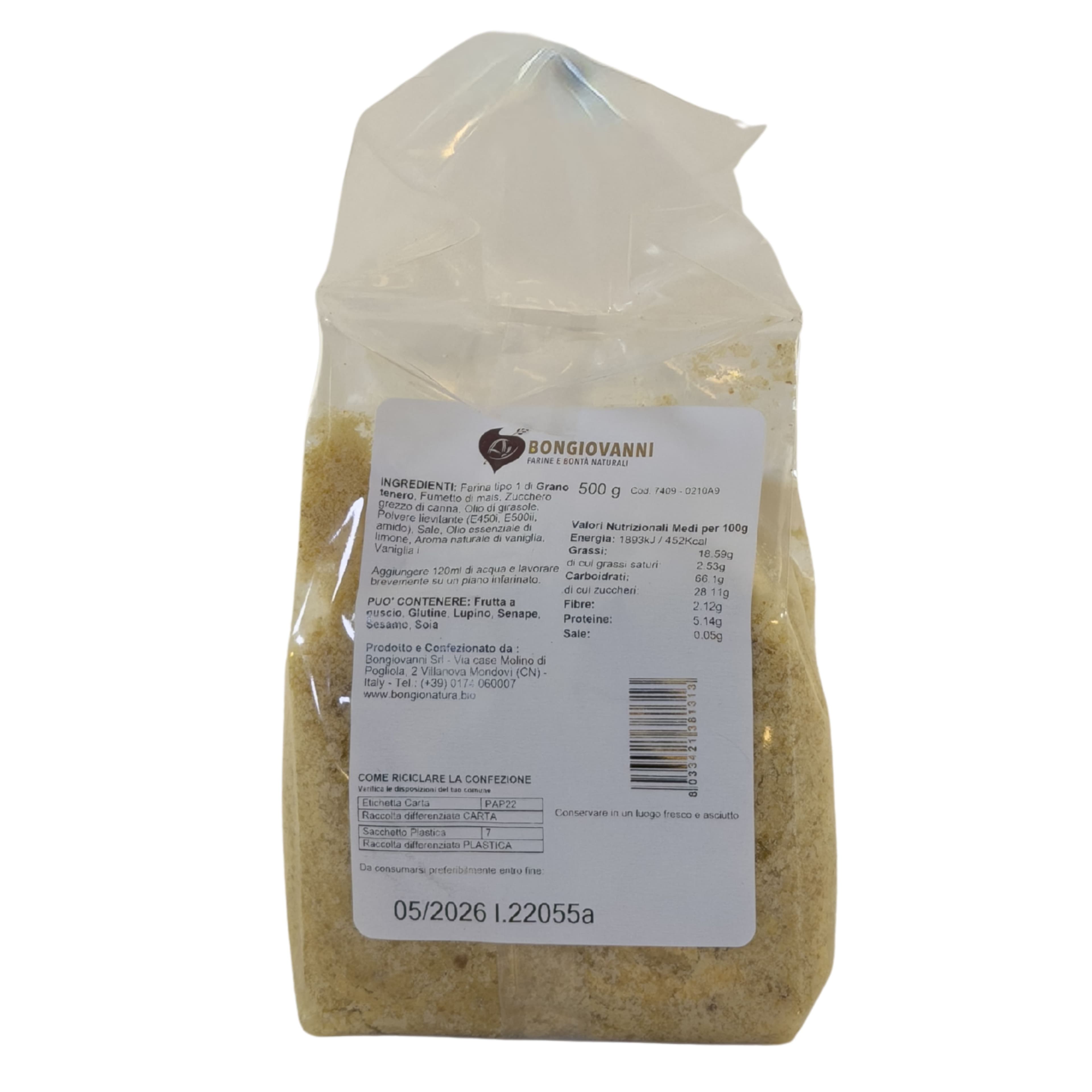 BongioFroll - Preparato per pasta frolla vegana 500 g